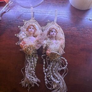 Vintage lady Christmas ornaments set of two